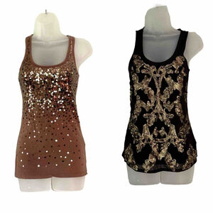 Lot Of 2 Sequin Tank Tops XS Sleeveless Racer Back Express Charlotte‎ Russe